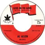 A red and white record label for al allen 's give in to love.